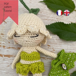 Tutoriel en Francais/Anglais LILIA la poupée fleur, le muguet  au crochet, patron crochet amigurumi lapin, explications modele au crochet