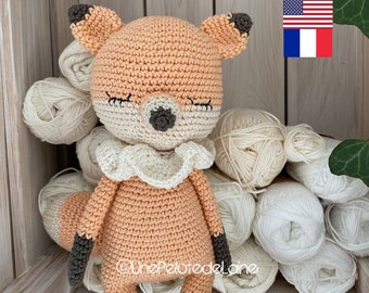 crochet pattern PDF fox ROXY  english (US) and french, easy level for beginners, amigurumi crochet  handmade