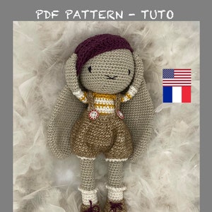 Tutoriel en Francais/Anglais CLOVISl apin  au crochet, tutoriel au crochet amigurumi lapin, explications modele au crochet