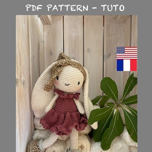 crochet pattern bunny LYDIE  english (US) and french, easy level for beginners, amigurumi crochet  handmade, DIY