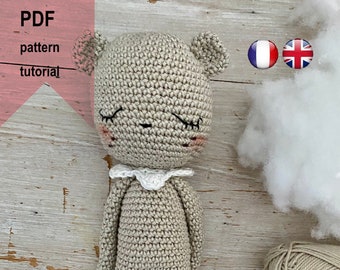 crochet pattern teddy bear JAMES  english (US) and french, easy level for beginners, amigurumi crochet  handmade, DIY