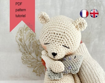 crochet pattern little polar bear PLUME  with his plushie fish, a special gift for special events !