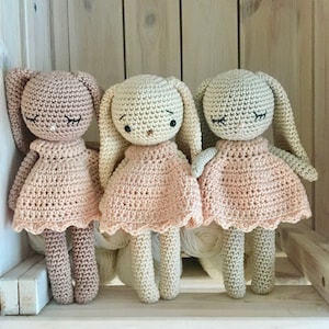 Amigurumi crochet longear bunny girl, BABS,  bunny with personalized dress, perfect newborn baby gift or baby shower