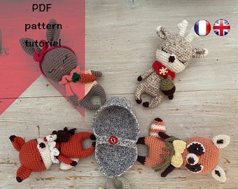 Forest animals with cradle, crochet pattern, DIY crochet your animals yourself