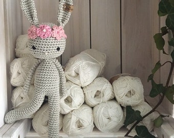 crochet amigurumi Bunny with flower headband SUNNY crochet toy newborn gift for baby shower or first photo prop, a lovely newoborn gift