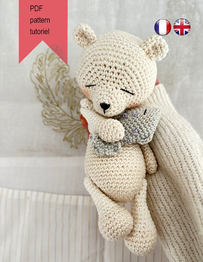 crochet pattern little polar bear PLUME with his plushie fish, a special gift for special events image 1