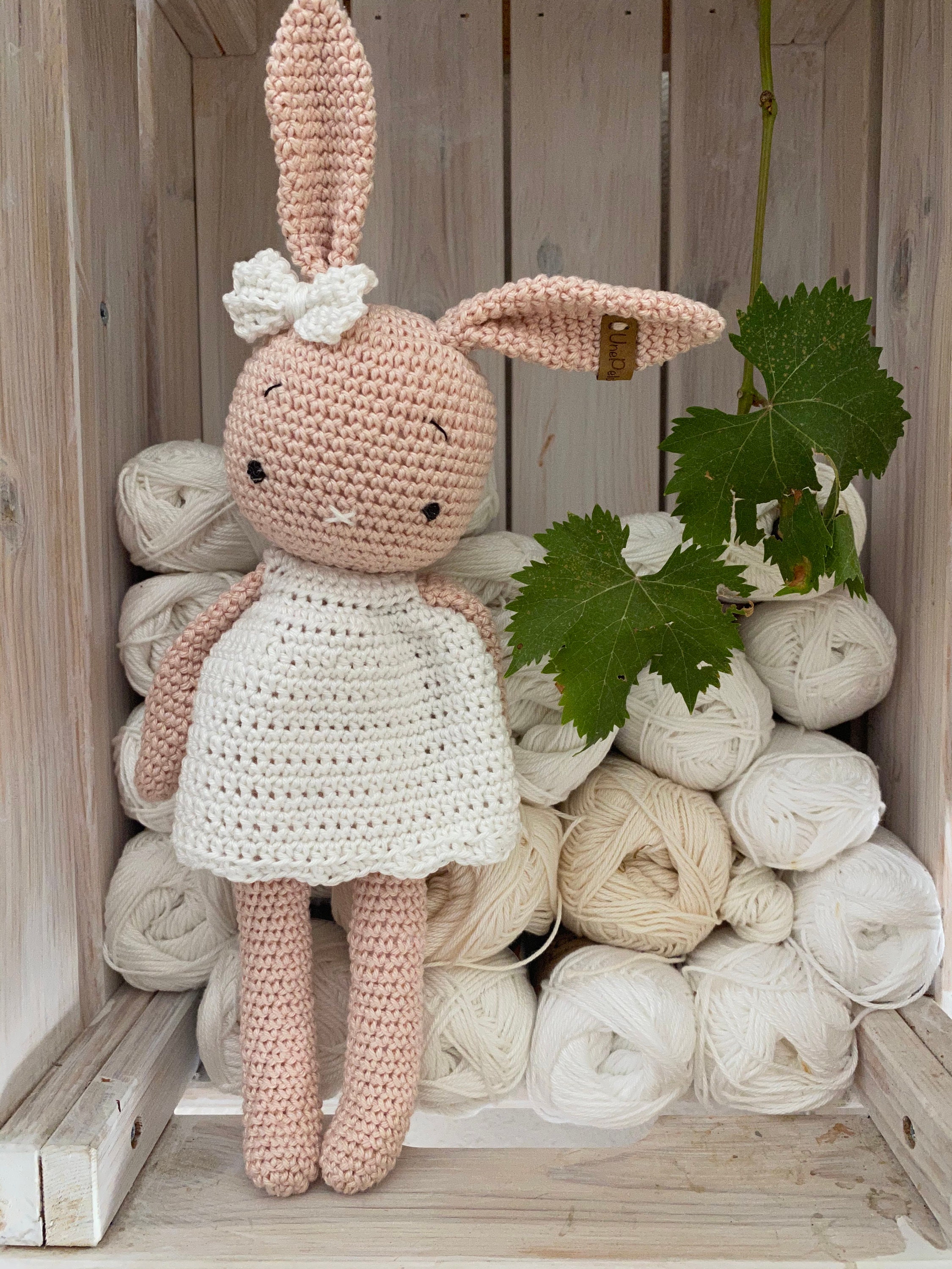 crochet Bunny with dress and bow, SMOKEY, a crochet toy for a newborn or child gift, newborn photo prop or photo session