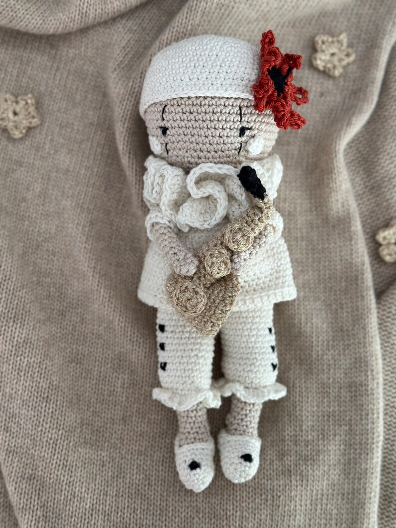 little white clown PIERROT with his saxophone, a special gift for special events image 6