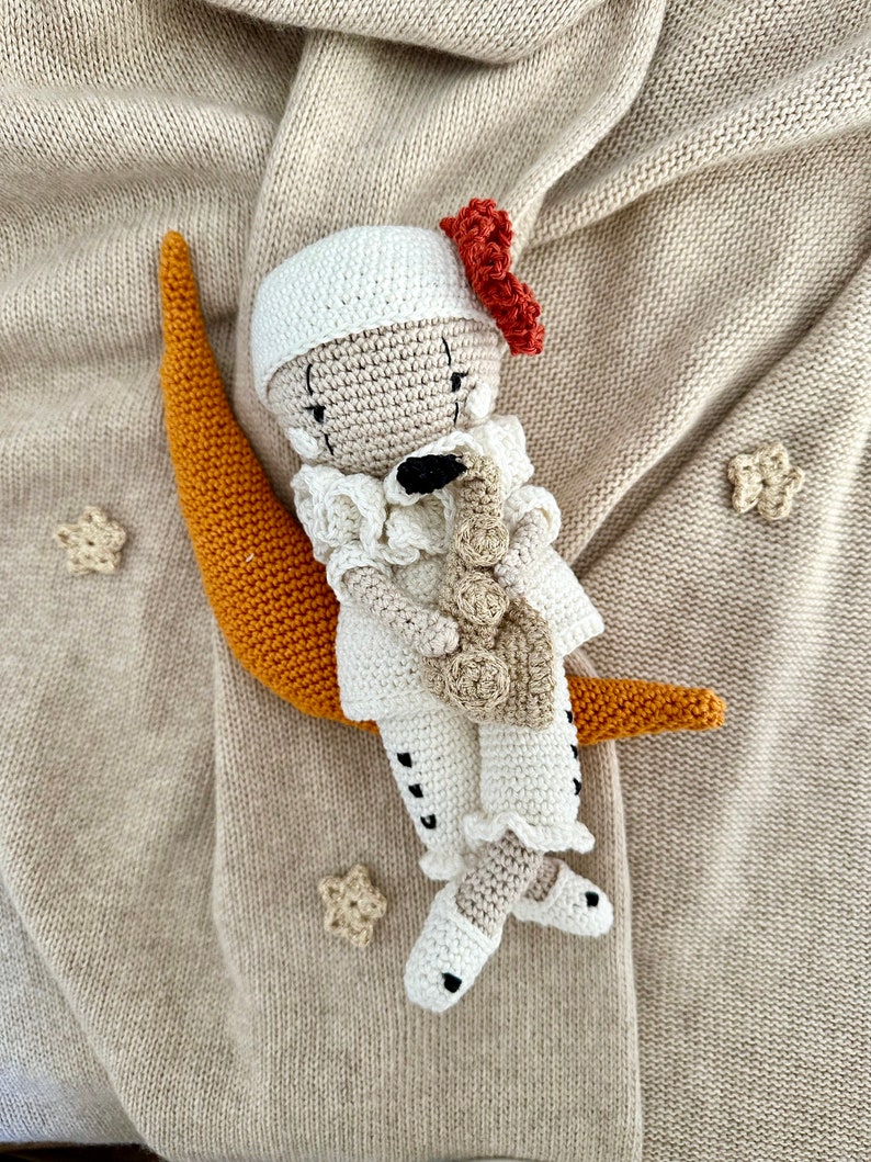 little white clown PIERROT with his saxophone, a special gift for special events image 4