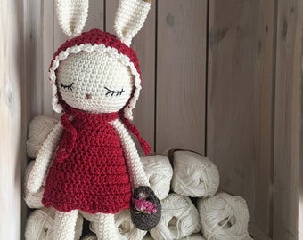 crochet red riding hood Bunny ANNE a crochet toy for a newborn or child gift, newborn photo prop or photo session