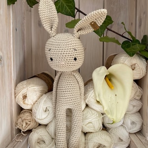 crochet Bunny LUCKY, a crochet toy for a newborn or child gift, newborn photo prop or photo session linen 505