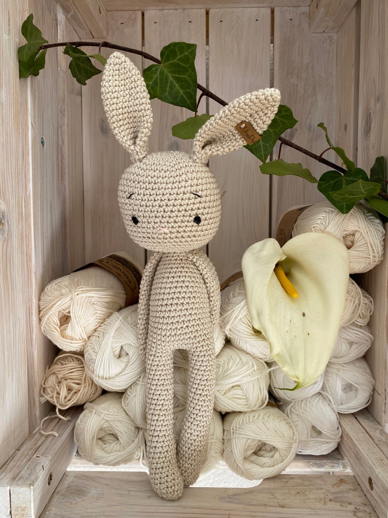 crochet Bunny LUCKY, a crochet toy for a newborn or child gift, newborn photo prop or photo session linen 505