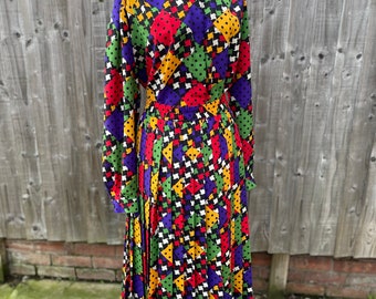 Vintage co-ord 80s 90s blouse and skirt novelty set polka dot square colourful maximalist