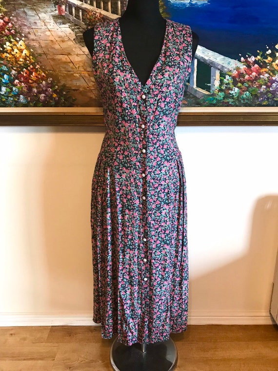 Vintage dress 80s dress floral grunge pinafore apr