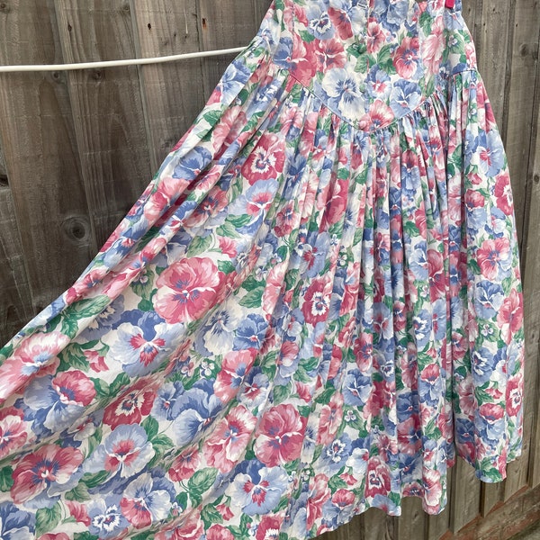 Vintage plus size skirt 80s 90s floral fit and flare midi boho skirt