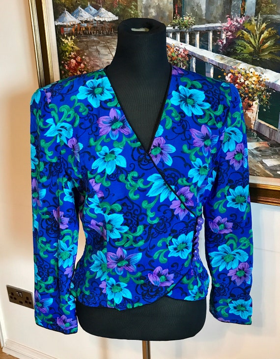 Vintage jacket 80s jacket blue floral statement ma