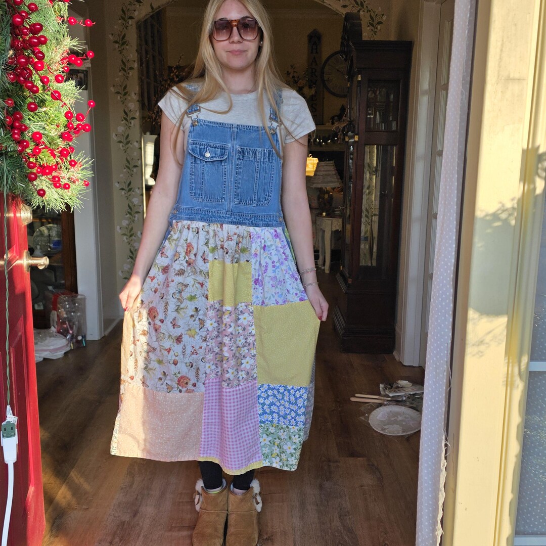 Patchwork Overalls Dress - Etsy