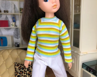 Long Sleeved Striped Top For Sindy Lime