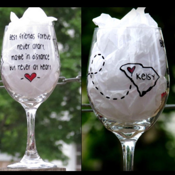 Friend gift, best friend gift, bff wine glass, gifts for friends, friendship gift, long distance friendship gift, friend gift, wine glass