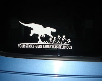 Dinosaur Eating Stick Figure Family Window Decal. Your Stick Figure Family Was Deliciousfast Shipping