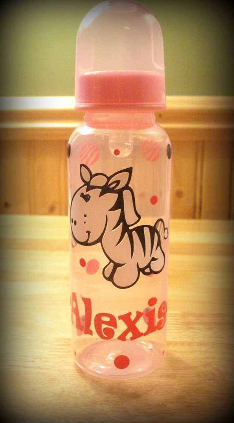 Personalized Zebra baby girl bottle, Zebra bottle, Personalized baby bottle, Girl baby, Baby shower bottlefast Shipping image 1