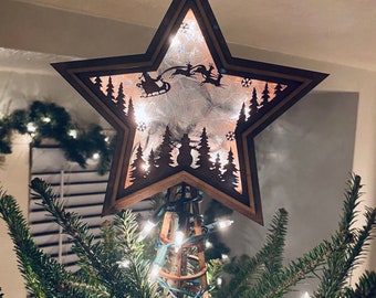 Wooden handcrafted tree star, tree topper