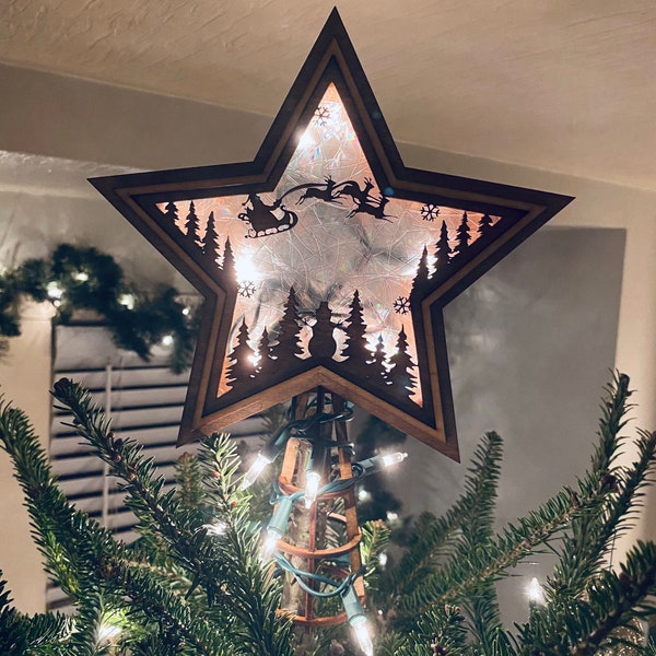 Wooden handcrafted tree star, tree topper