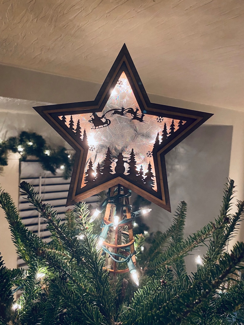 Wooden handcrafted tree star, tree topper