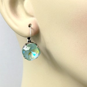 Orecchini in cristallo Erinite DeLite: argento antico con taglio a cuscino, chiusura a leva, pendenti, per tutti i giorni, per le feste, ArtistInJewelry