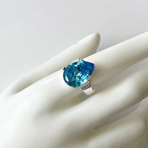 Aquamarine Crystal Ring, Crystal Rhinestone Ring, Crystal Teardrop Ring, Wedding Jewelry, Cocktail Ring, Adjustable Band Ring image 2