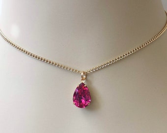 Bright Pink Wood and Glass Necklace