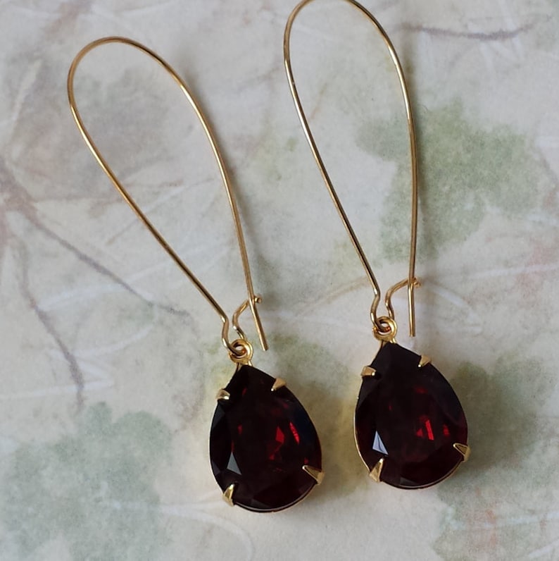 Garnet Crystal Drop Earrings Garnet Red Crystal Earrings | Etsy