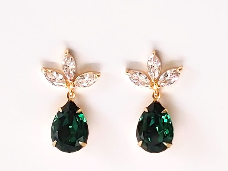 Emerald Crystal Post Earrings Emerald Green Earrings Bridesmaid Jewelry Gifts Crystal Post Earrings Emerald Drop Earrings Prom Earrings image 1