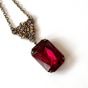 Ruby Rhinestone Necklace, Bold Red Statement Necklace, Art Deco Necklace, Vintage Inspired Necklace, Ruby Red Necklace, Jewelry Gift For Her