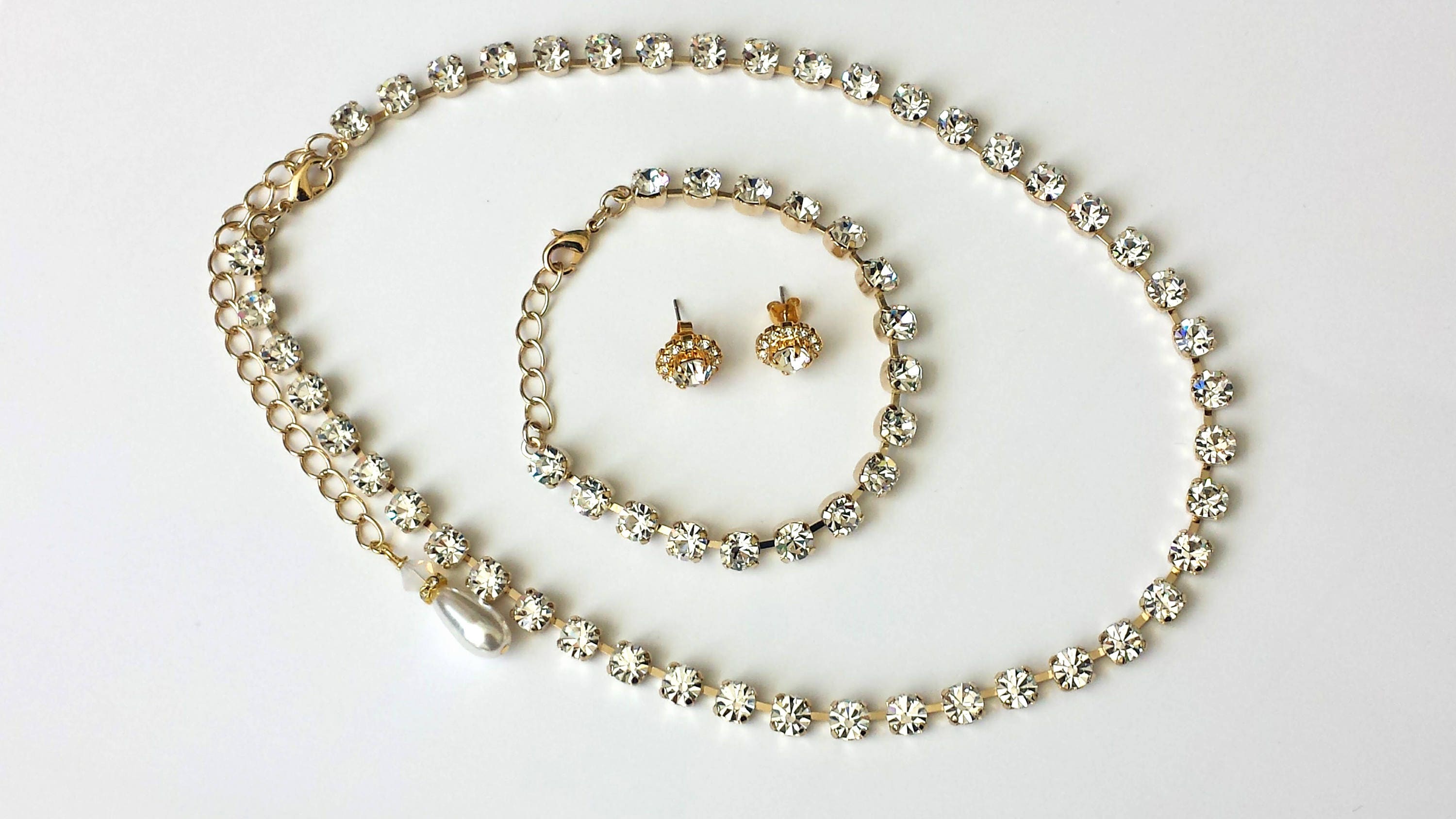 Crystal Jewelry Set Bridals Crystal Tennis Jewelry Wedding Etsy