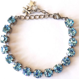 Classic Aquamarine Crystal Bracelet, Blue Tennis Bracelet, Bridesmaids Gifts, Aqua Crystal Bracelet, Jewelry Gifts, Assorted Finishes,
