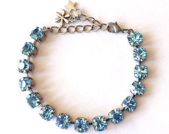 Classic Aquamarine Crystal Bracelet, Blue Tennis Bracelet, Bridesmaids Gifts, Aqua Crystal Bracelet, Jewelry Gifts, Assorted Finishes,