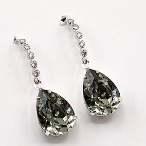 Schwarze Diamant Ohrringe, Elegante Teardrop Ohrringe, Graue Ohrringe, Kleine Kristall Ohrringe, Brautjungfern Geschenk, Schmuck Geschenk, Geburtstagsgeschenk