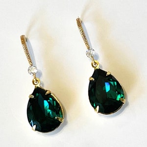Emerald Crystal Teardrop Earrings, Emerald Green Earrings, Elegant Bridesmaid Gifts, Choose Your Color Crystal, Wedding Bridal Jewelry image 5