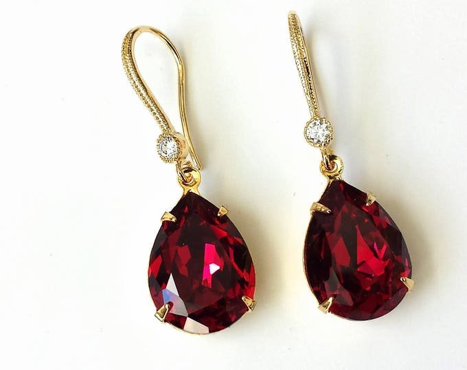 Swarovski Ruby Drop Earrings Ruby Red Crystal Earrings Swarovski Red ...