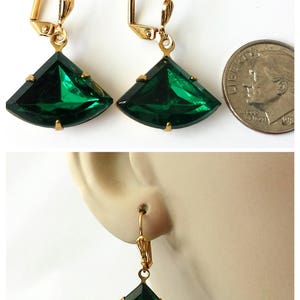 Vintage Emerald Earrings, Green Drop Earrings, Art Deco Earrings, Gold Earrings, Holiday Gifts, Emerald Green Earrings, Gifts for Her image 4