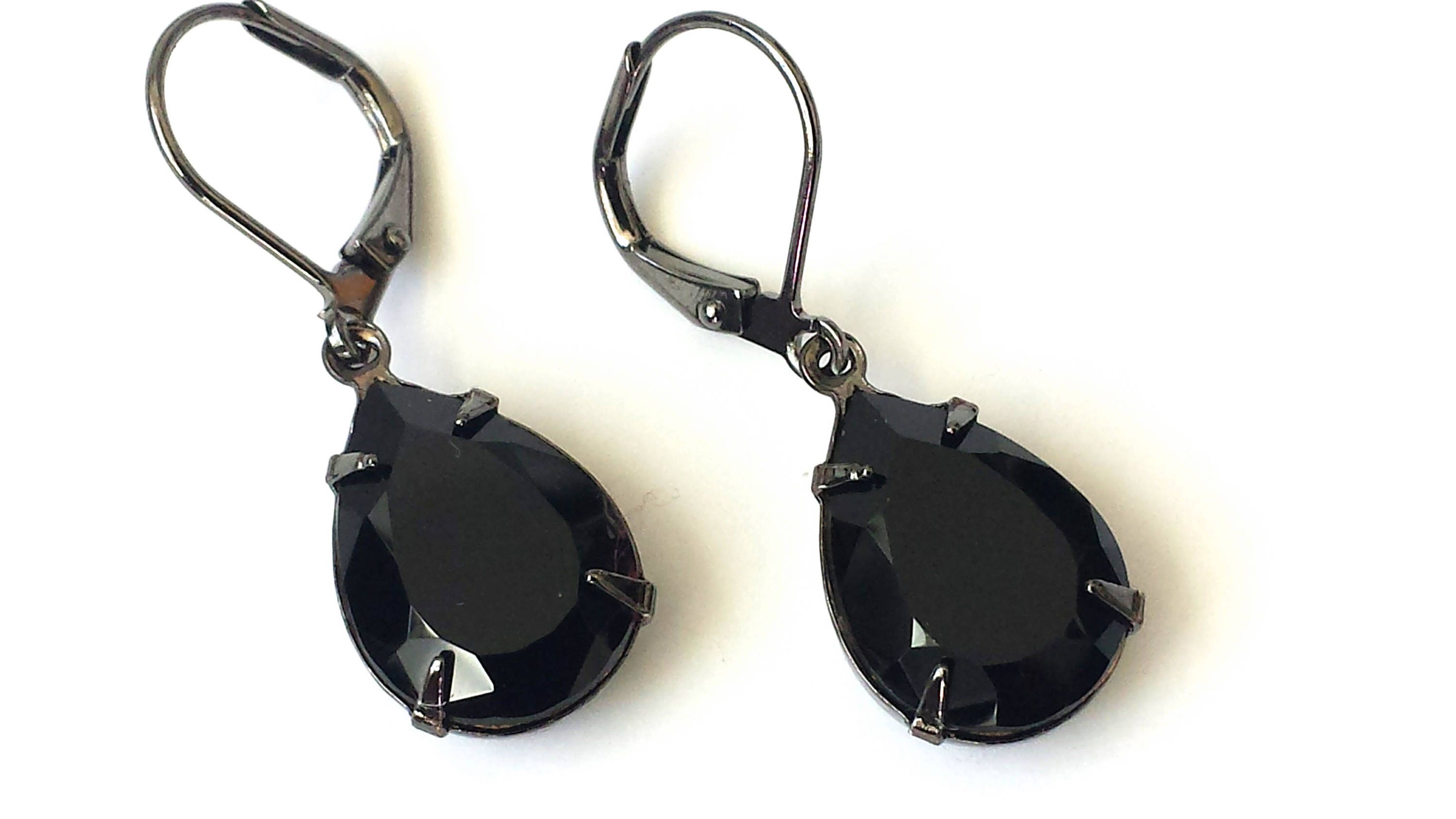 Crystal Black Teardrop Glass Vine Collar Necklace & Earrings Set