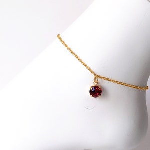 Red Crystal Anklet, Dainty Gold Anklet, Bridesmaids Jewelry Gifts, Beach Wedding Jewelry, Anklets for Women, Choose Your Color