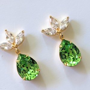 Peridot Crystal Post Earrings, Green Rhinestone Earrings, Bridesmaid Jewelry Gifts, Crystal Post Earrings, Peridot Drop Earrings, Prom