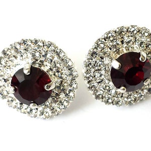 Elegant Garnet Crystal Halo Earrings, Crystal Stud Earrings, Silver and Garnet Earrings, Prom Jewelry, Large Halo Earrings, Silver Earrings