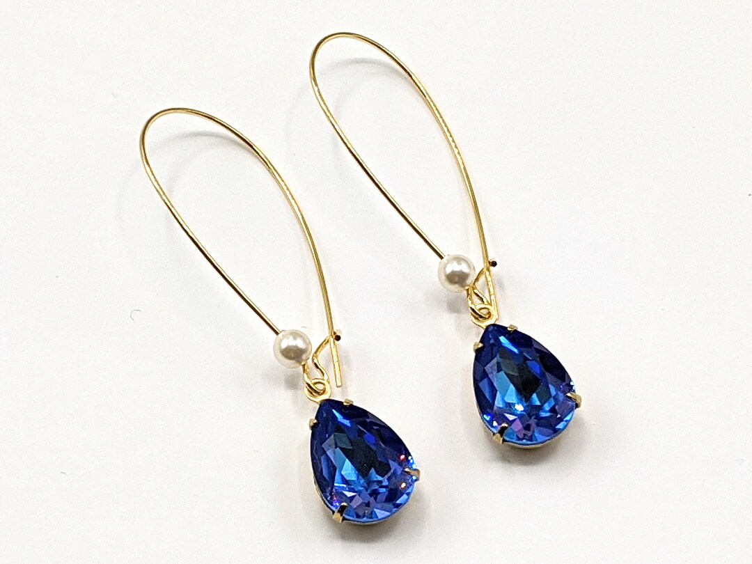 Royal Blue Shiny Crystal Earrings, Blue Teardrop Earrings, Bridesmaids