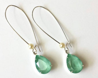 Mint Green Crystal Earrings, Green Teardrop Earrings, Bridesmaids Gift, Small Drop Earrings, Jewelry Gifts, Gift for Her, Gift for Teens