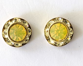 Yellow Opal and Jonquil Earrings, Crystal Stud Earrings, Vintage Yellow Post Earrings, Christmas Gifts, Holiday Gifts for Her