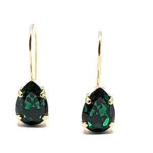 Boucles d&#39;oreilles goutte émeraude, cadeaux bijoux de demoiselles d&#39;honneur, boucles d&#39;oreilles en cristal vert émeraude, boucles d&#39;oreilles en cristal avec strass, boucles d&#39;oreilles pendantes émeraude