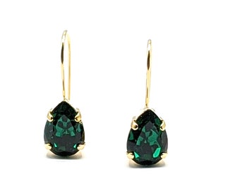 Emerald Teardrop Earrings, Bridesmaids Jewelry Gifts, Emerald Green Crystal Earrings, Crystal Rhinestone Earrings, Emerald Drop Earrings